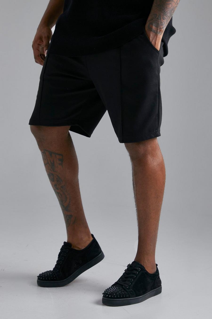 Pantaloncini Smart Plus Size Slim Fit con nervature, Black nero