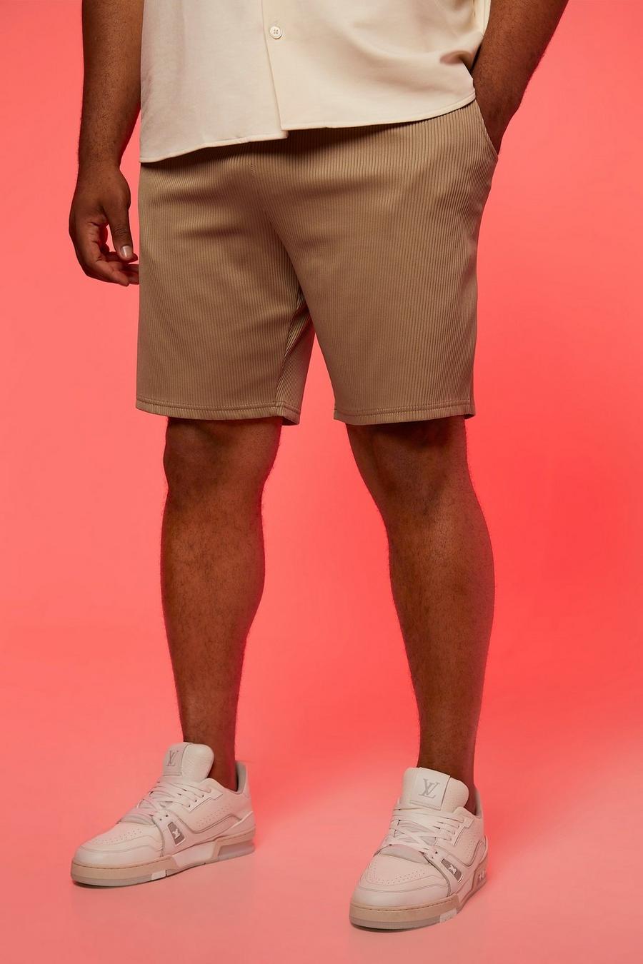 Pantaloncini Plus Size Slim Fit con pieghe e tasche, Taupe beige