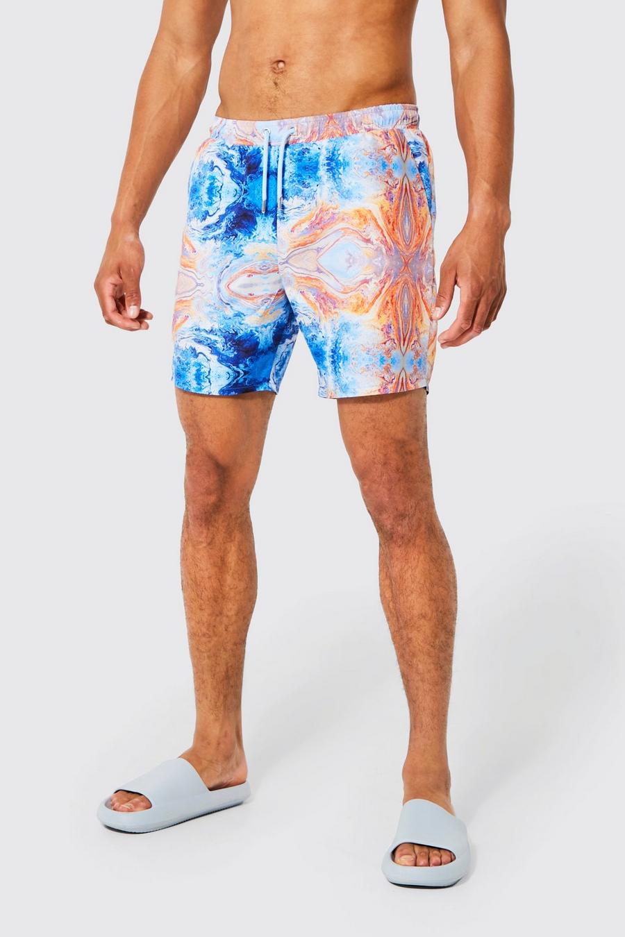 Blue Tall All Over Printed Marble Swim Short image number 1