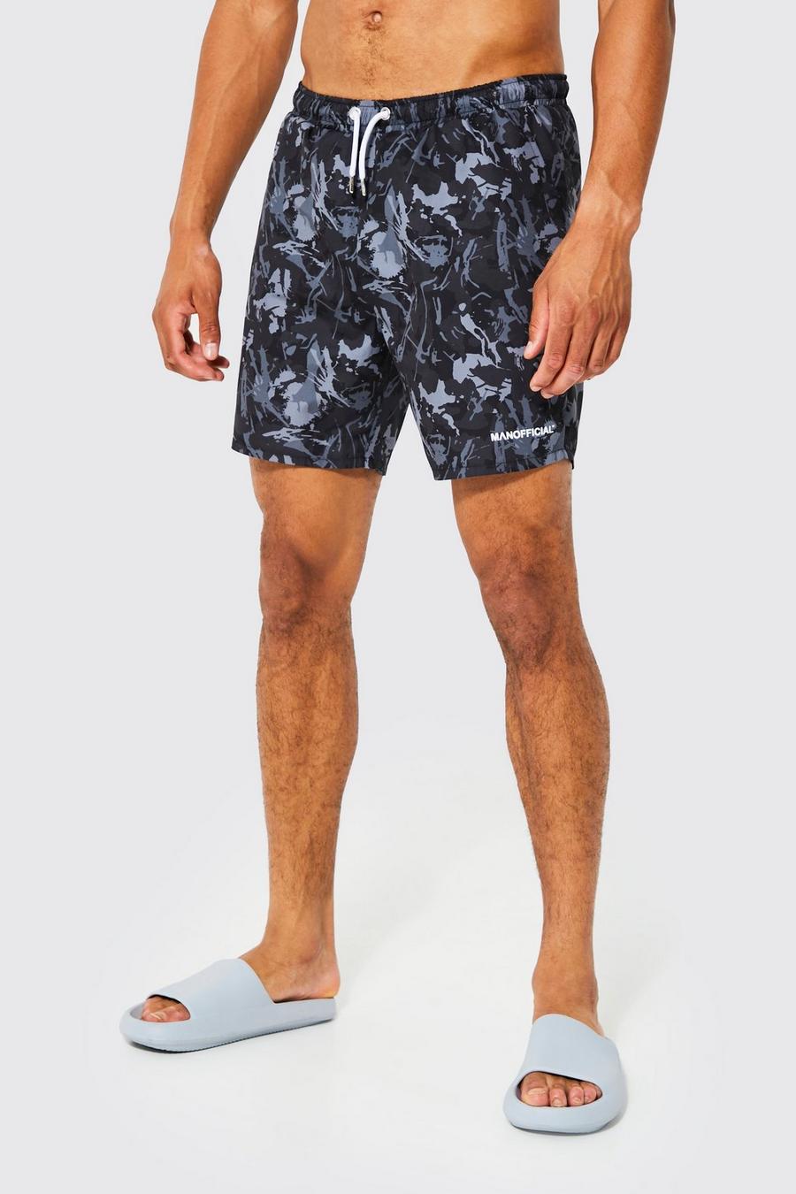 Black Tall All Over Print Abstract Shell Swim Short image number 1
