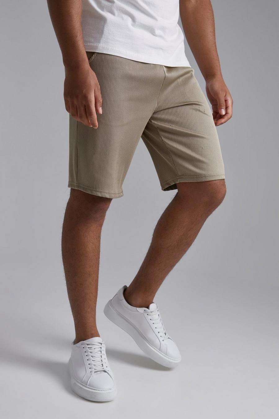 Taupe Tall Slim Fit Pleated Pocket Shorts image number 1