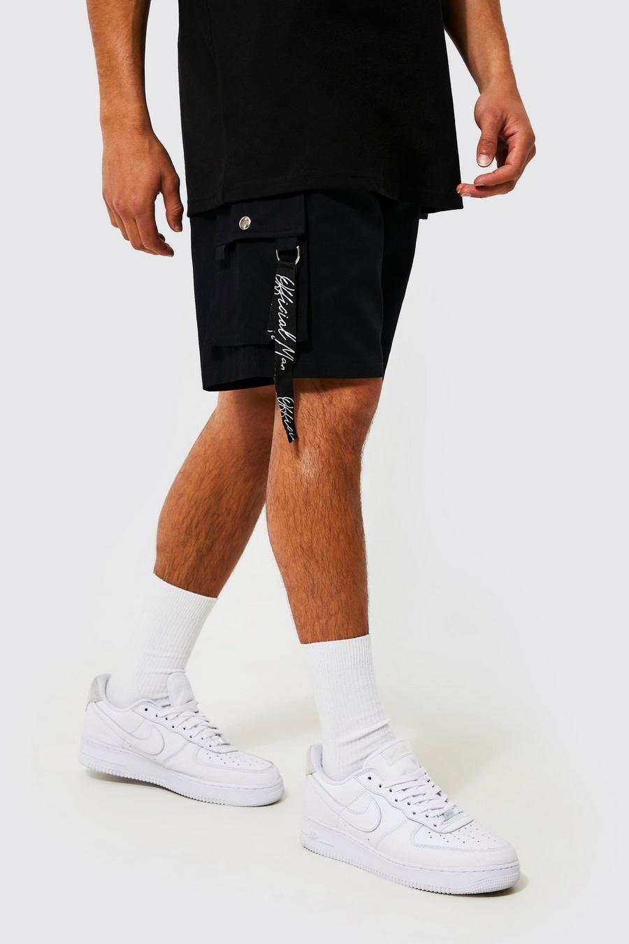 Black svart MAN Shorts i twill med cargofickor och elastiskt midjeband image number 1