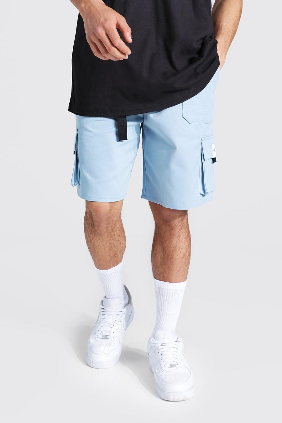 Blue Relaxed Twill Belt Front Cargo Short