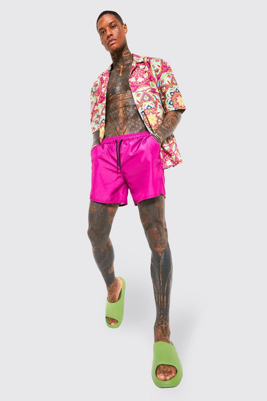 Pink Drop Revere Slub Geo Shirt And Swims Set