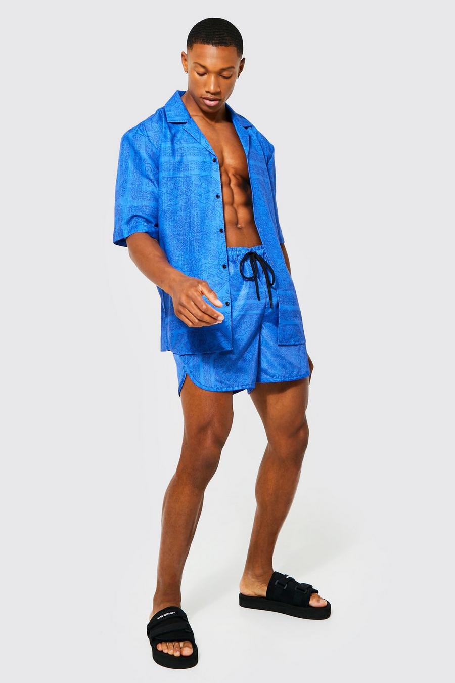 Cobalt Drop Revere Slub Bandana Shirt And Swims Set image number 1