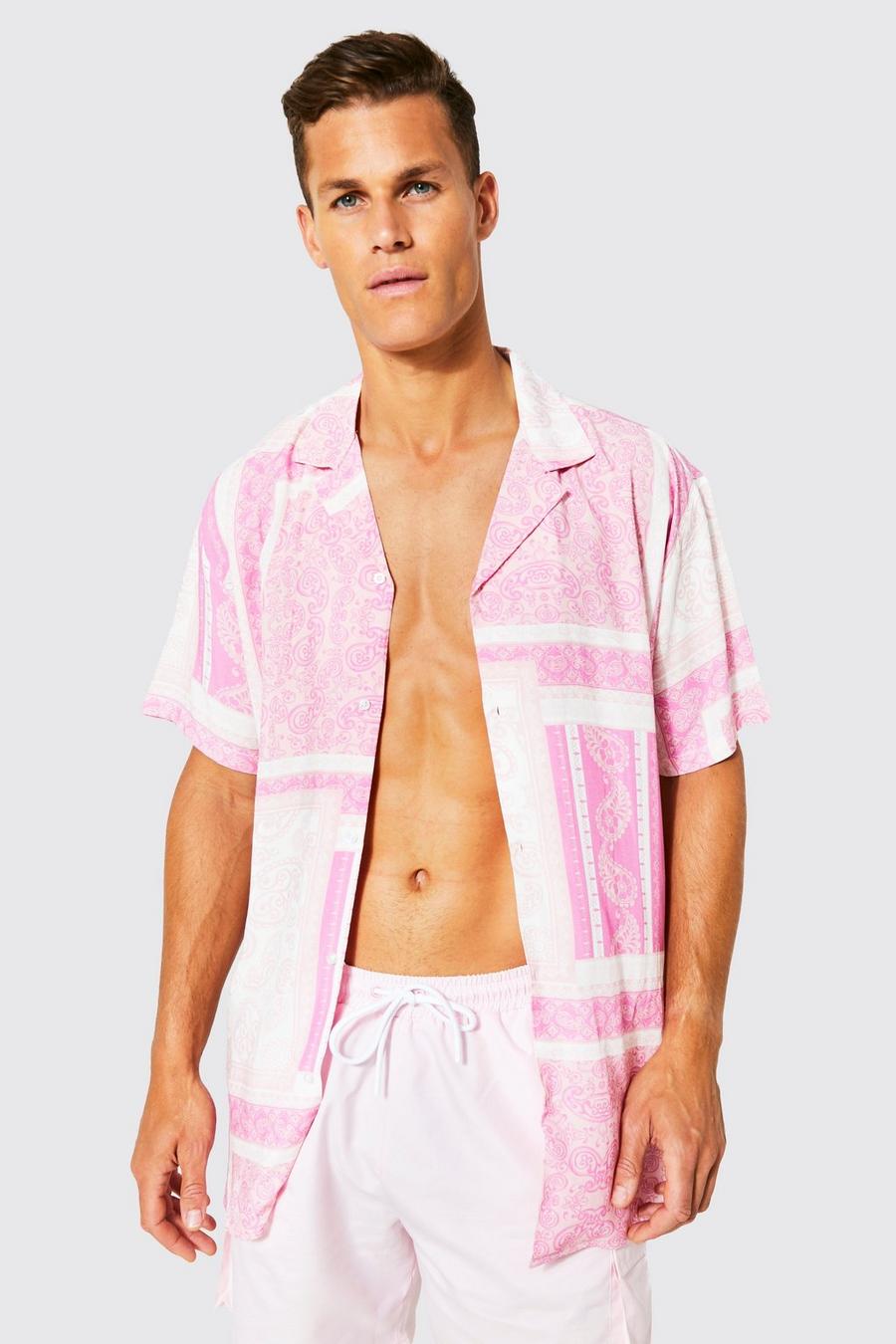 Camicia Tall con stampa in fantasia a bandana e rever, Pink image number 1