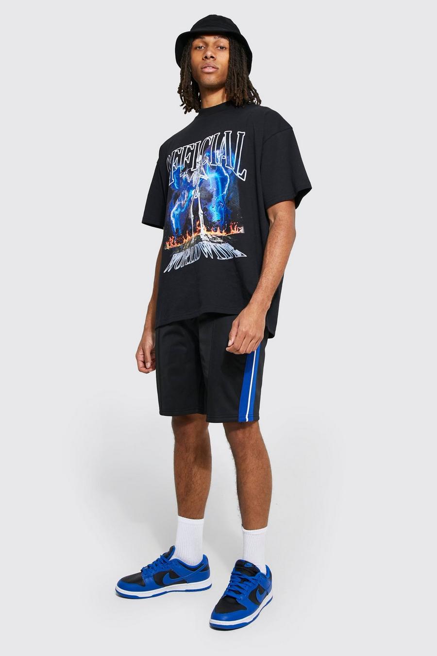 Black Oversized Skeleton T-shirt & Tricot Short