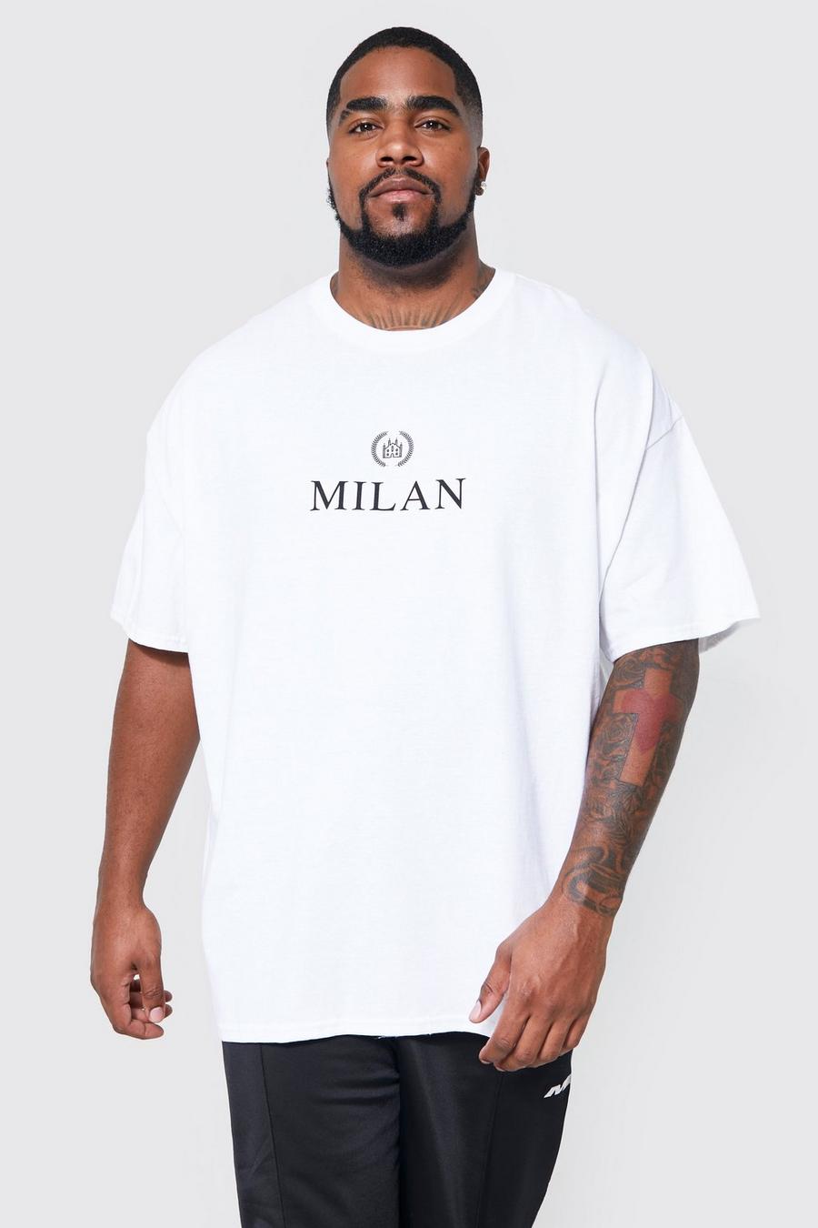 White טישרט עם הדפס Milan City, מידות גדולות