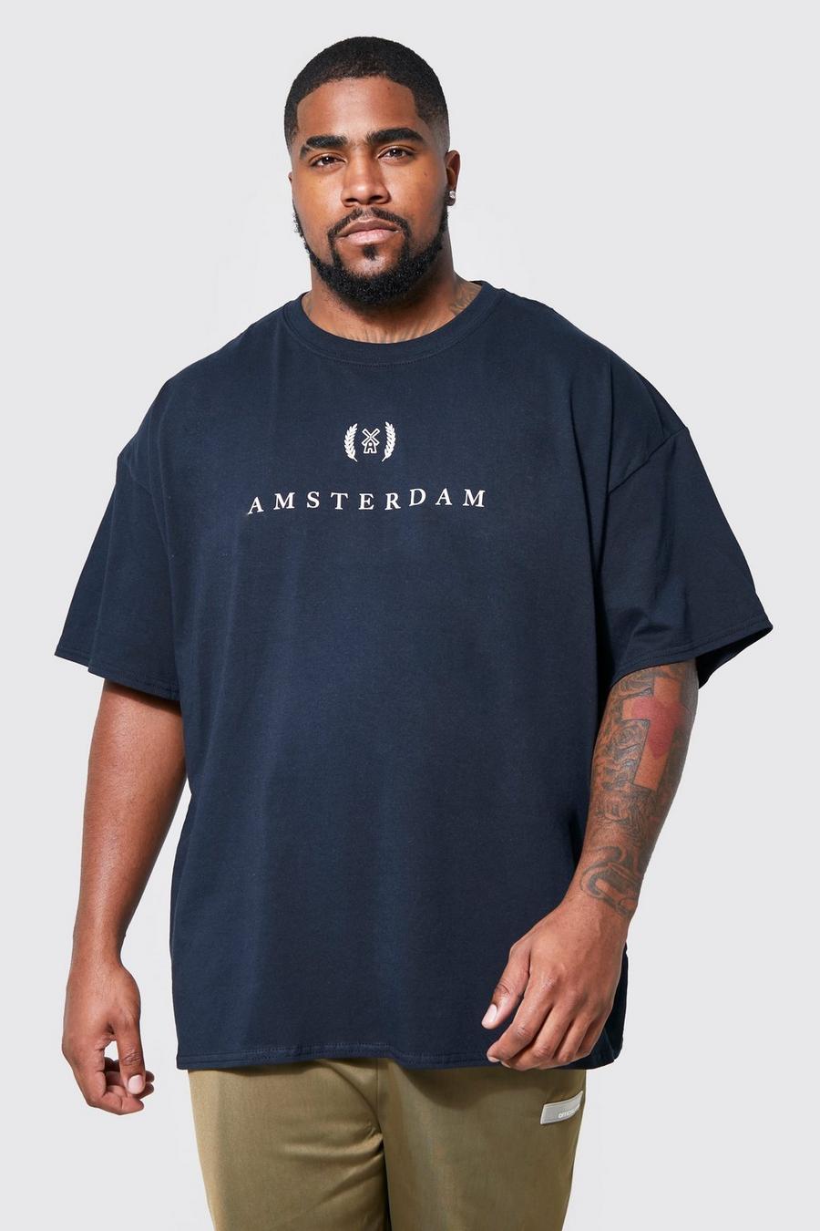 Plus T-Shirt mit Amsterdam City Print, Black image number 1