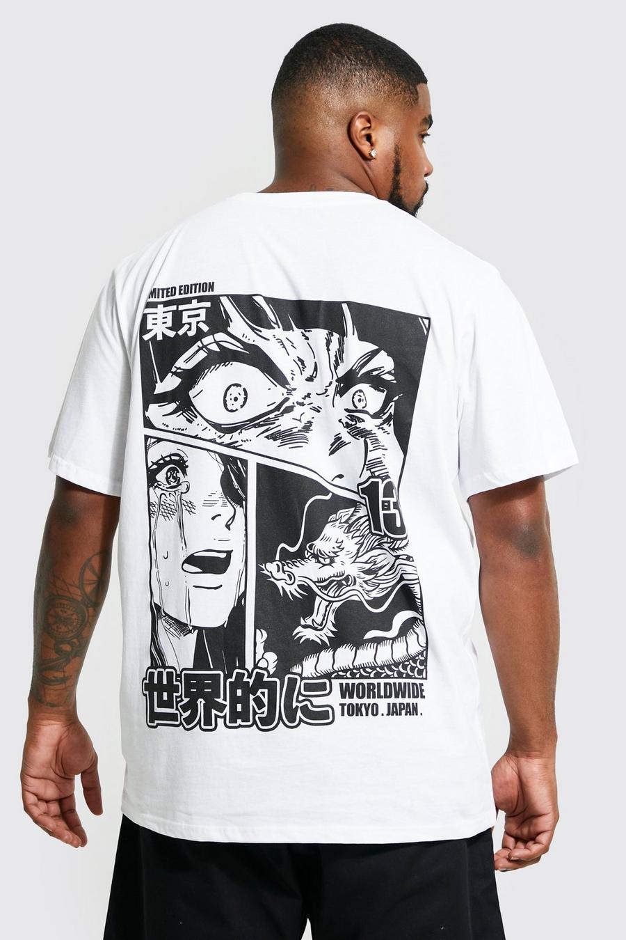 White Plus Anime Back Graphic T-shirt image number 1
