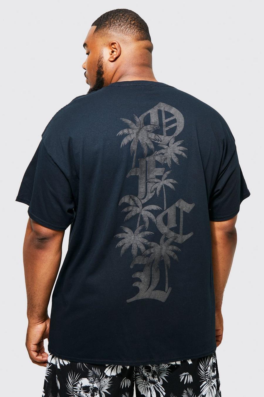 Plus T-Shirt mit Palmen-Print, Black schwarz image number 1