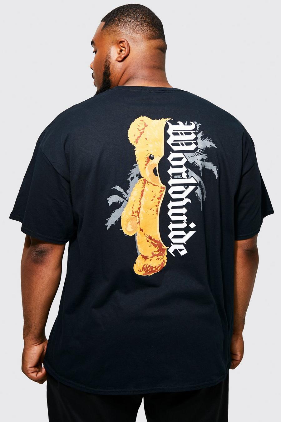 Black Plus Palm Print Teddy  T-Shirt Met Rugopdruk image number 1