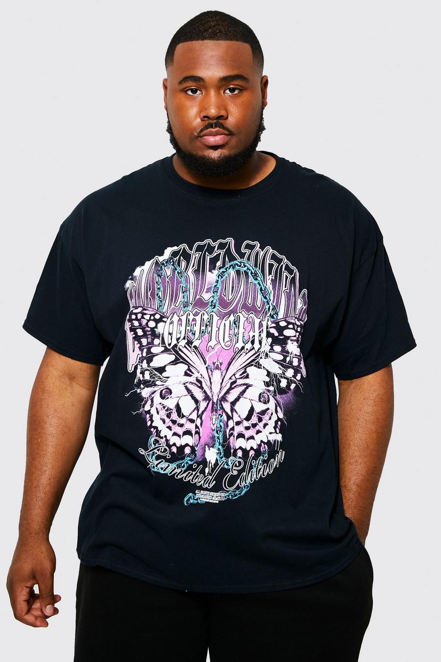 Black Plus Official Butterfly Print T-shirt image number 1