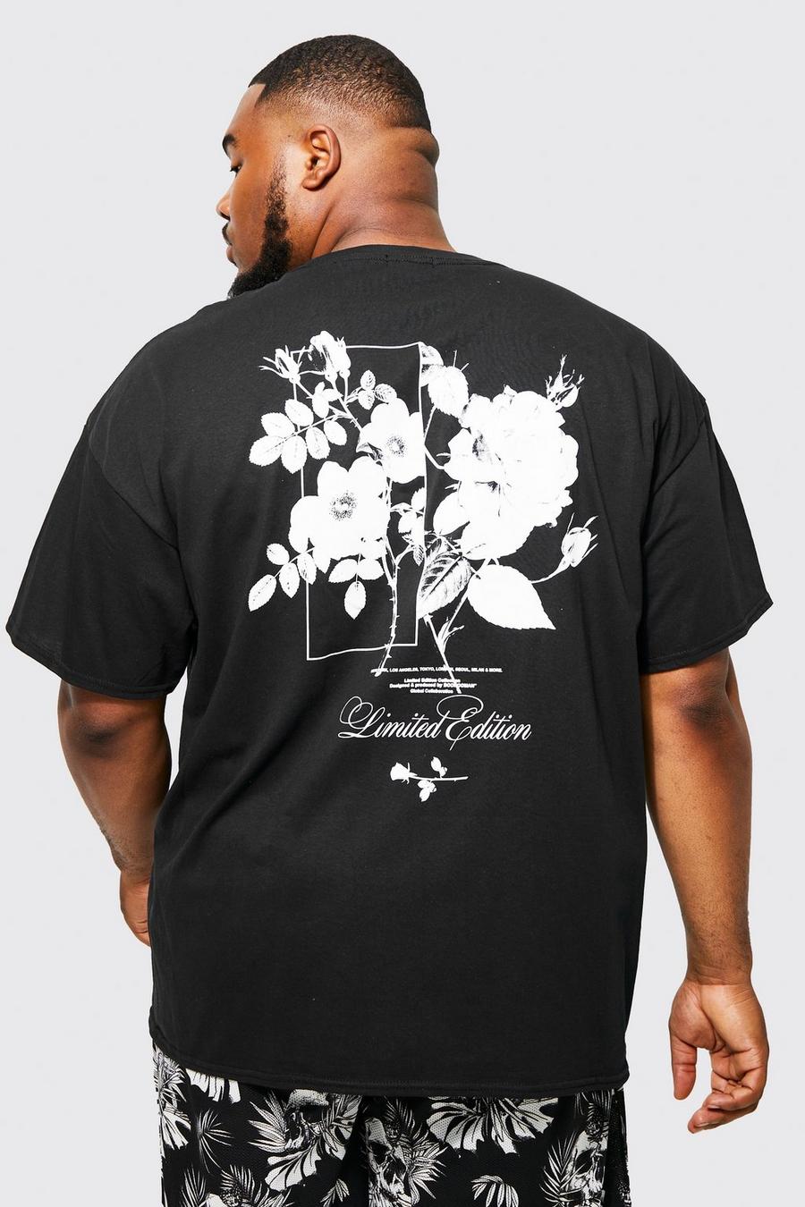 Black schwarz Plus Floral Back Print T-shirt
