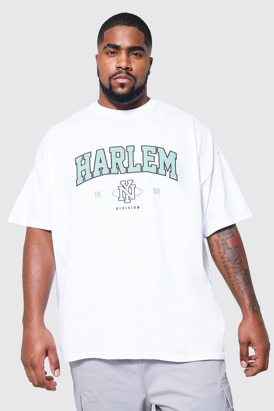 Camiseta Plus con estampado de Harlem City, White bianco image number 1