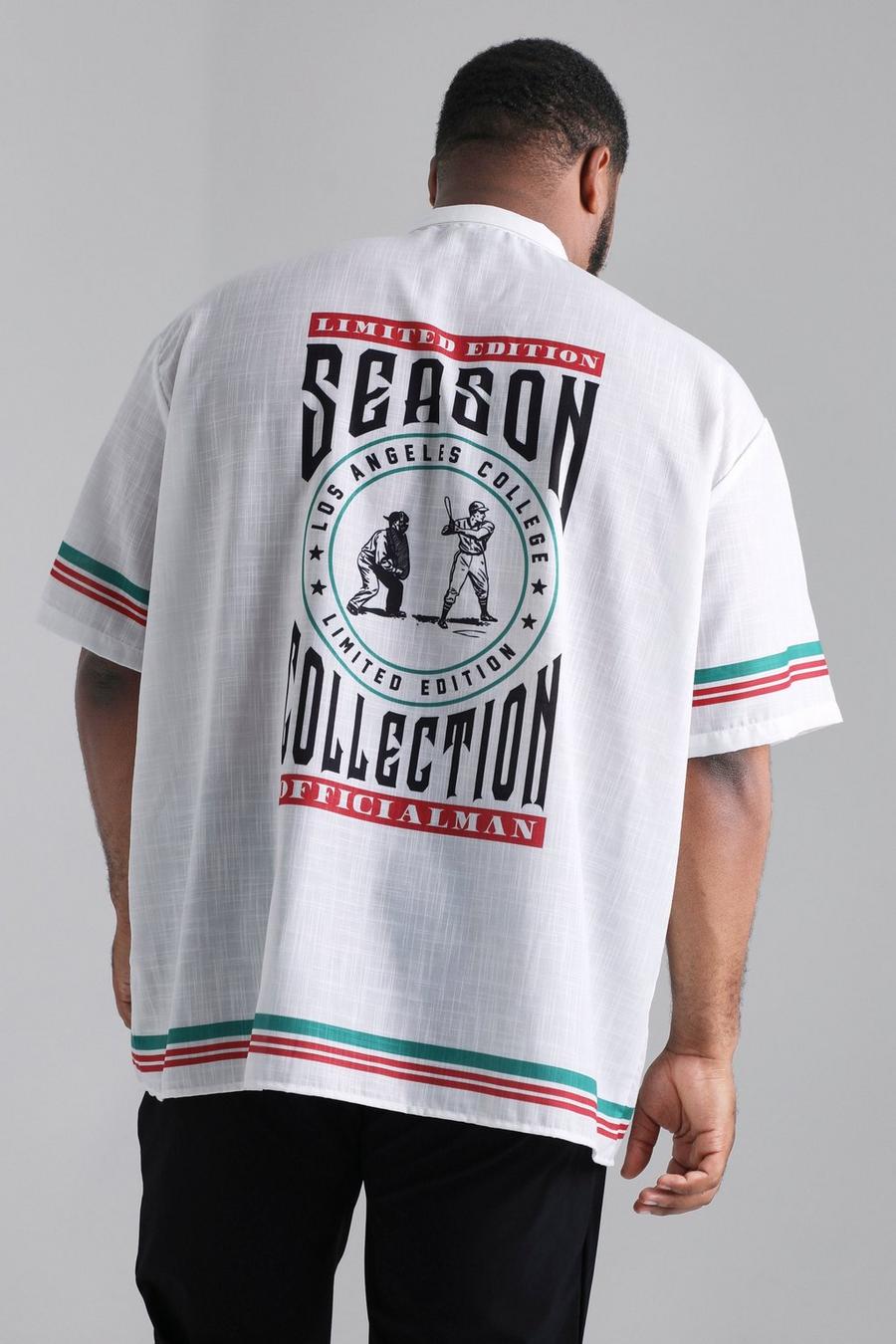 Camicia squadrata Plus Size oversize con stampa Club Bowling, White bianco