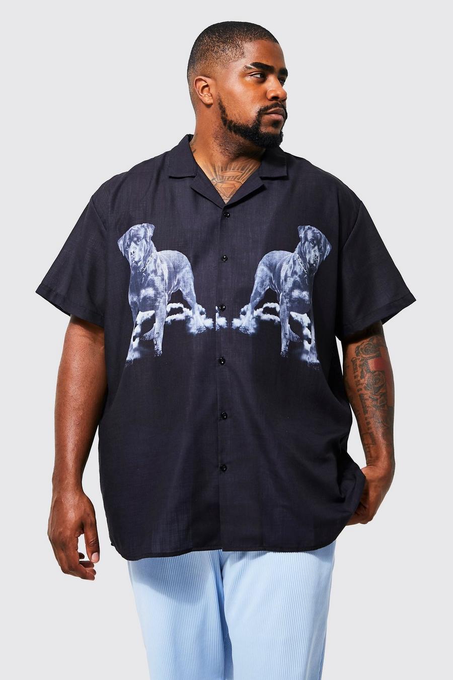 Camicia Plus Size in viscosa con Rottweiler e rever, Black nero image number 1