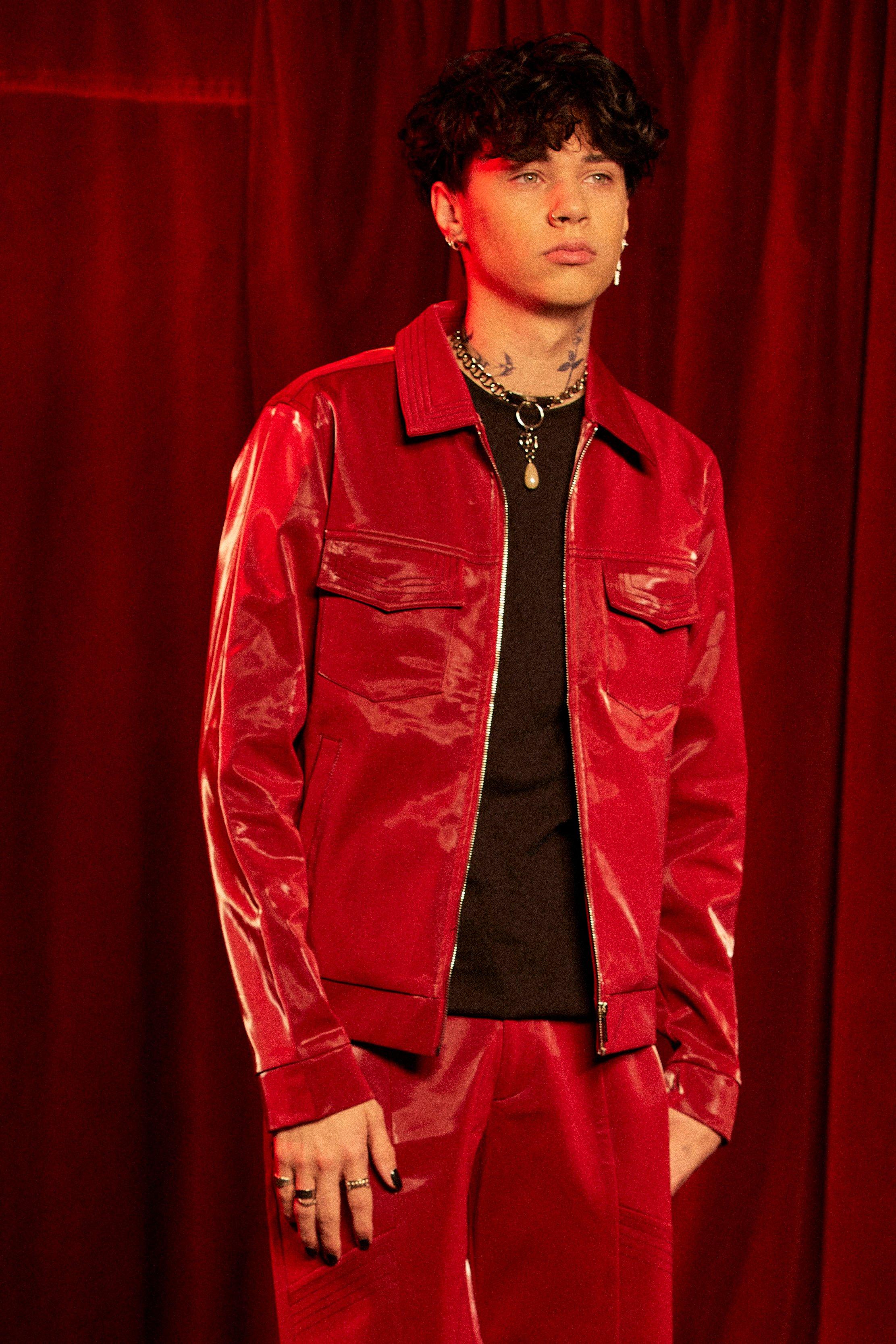 Boohoo red leather clearance jacket