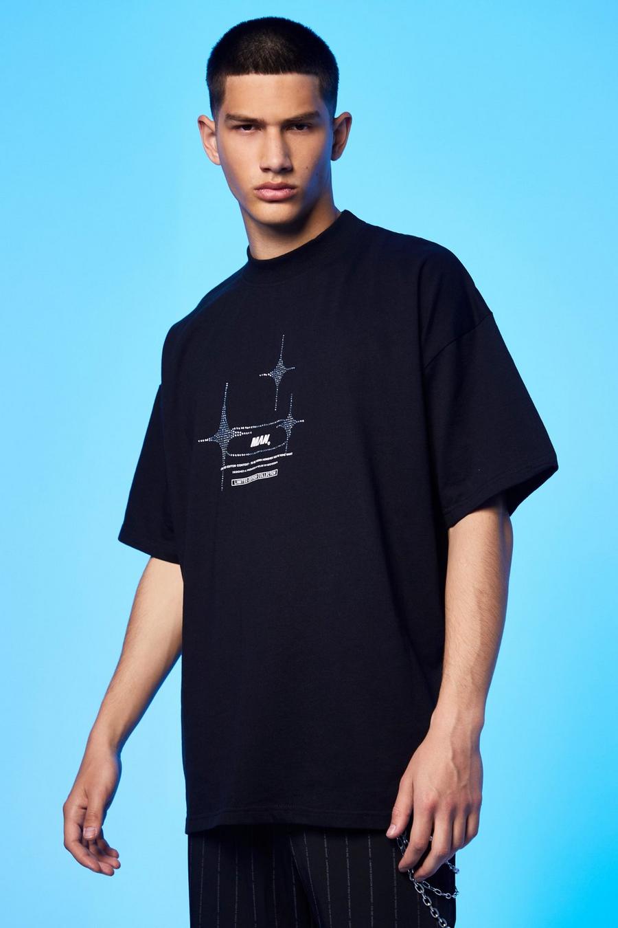T-shirt oversize à strass, Black image number 1