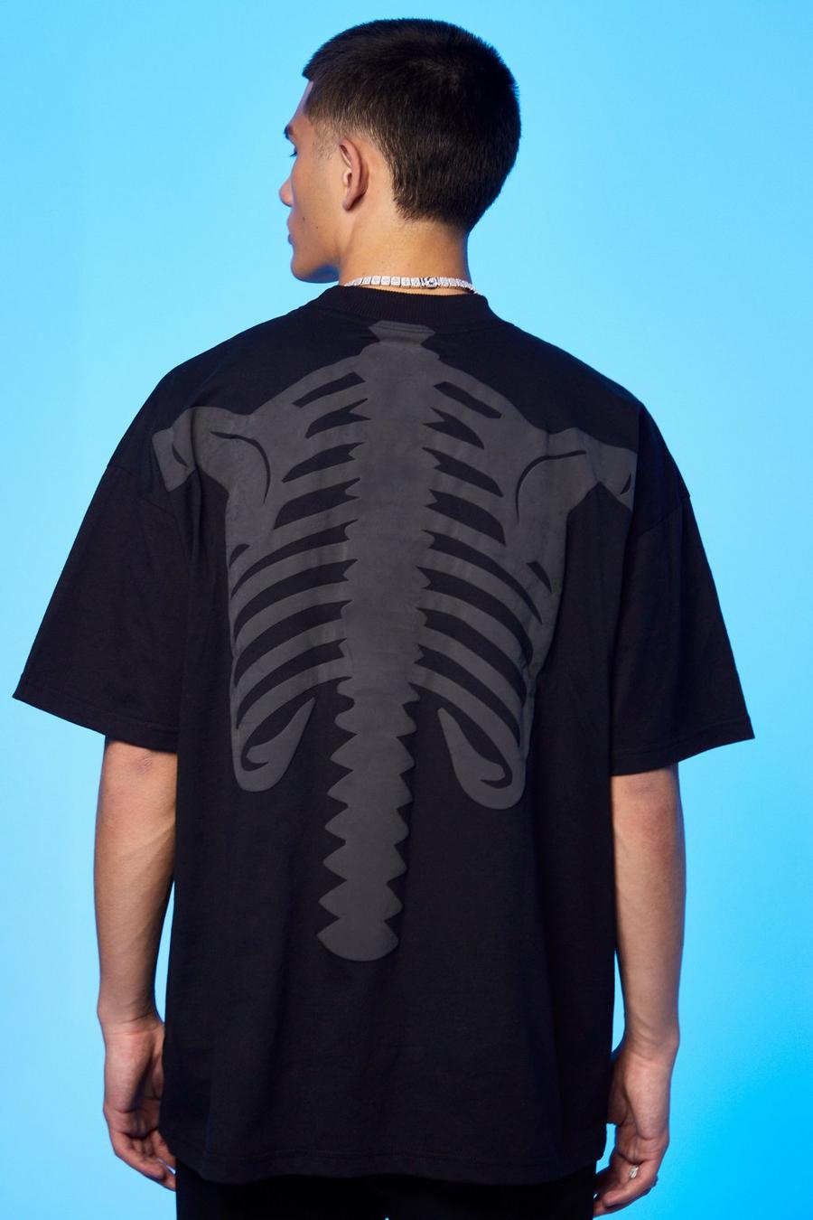 T-shirt oversize con grafica di teschio, Black negro