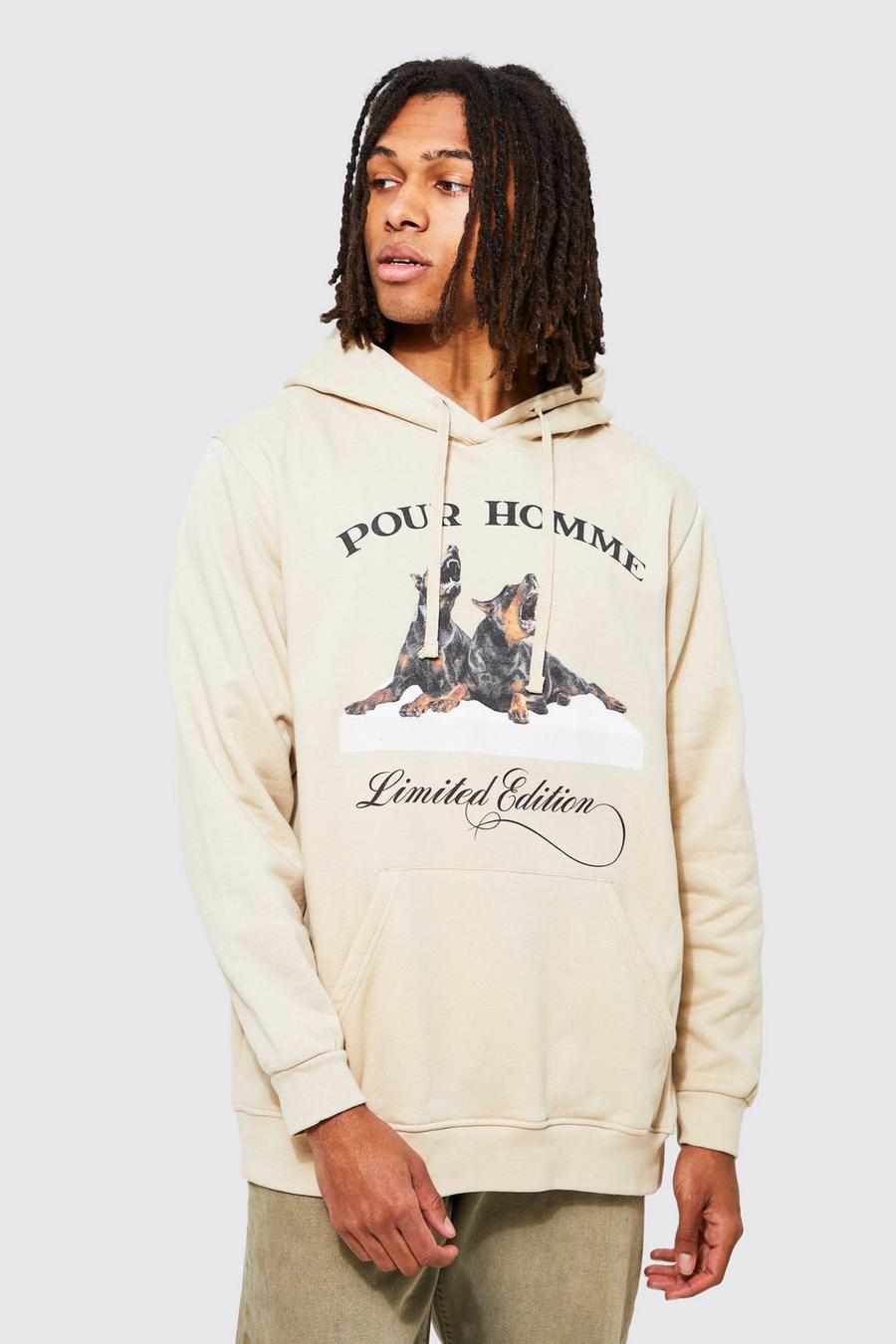 Ecru Homme Dog Oversize hoodie med tryck image number 1
