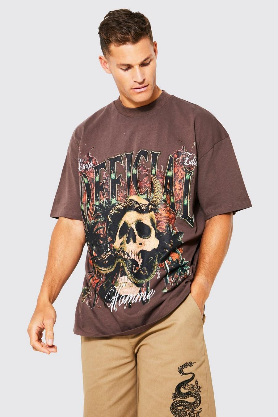 Chocolate marron Tall Oversized Official Skull Graphic T-shirt image number 1