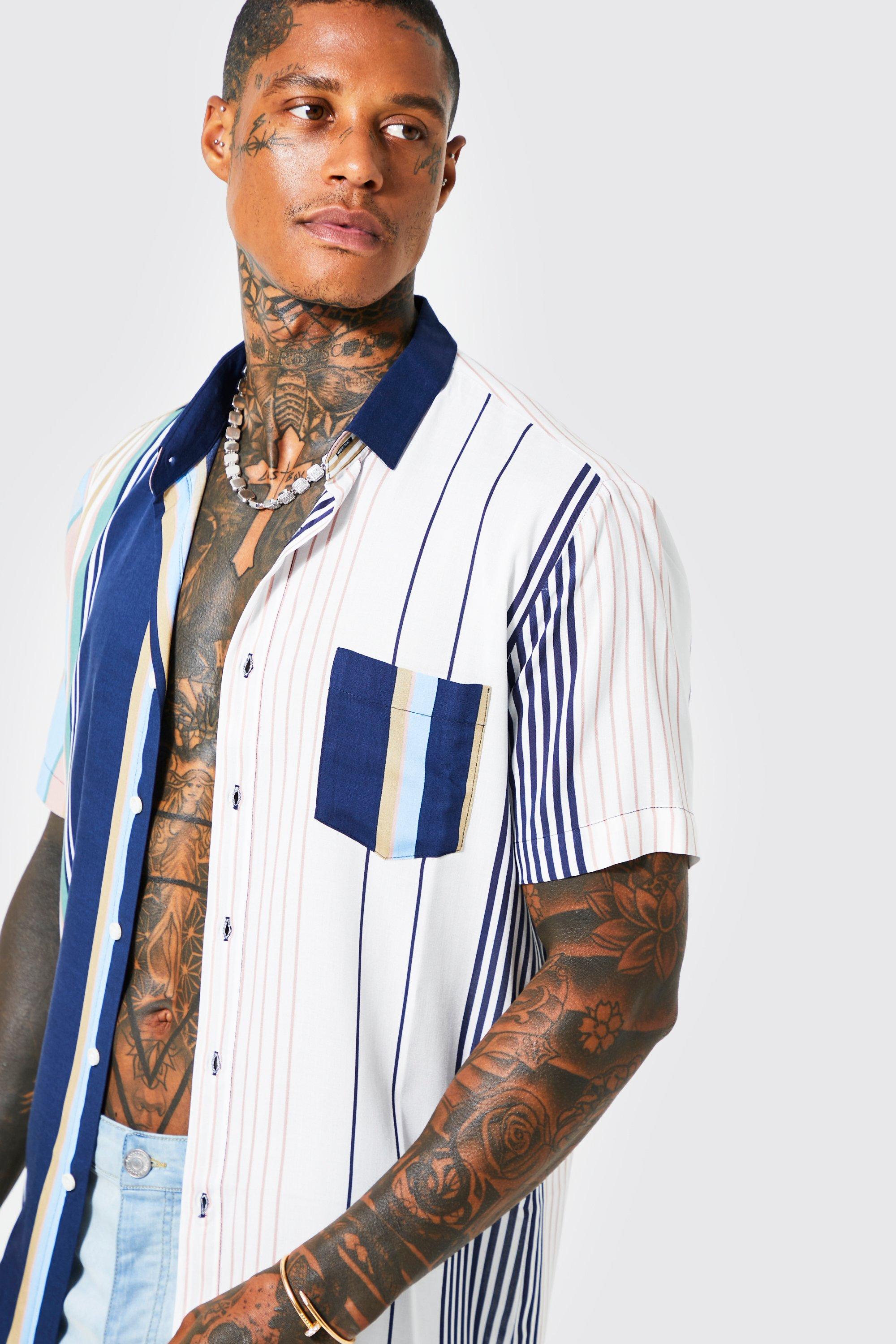 Chemise rayée homme manche courte clearance