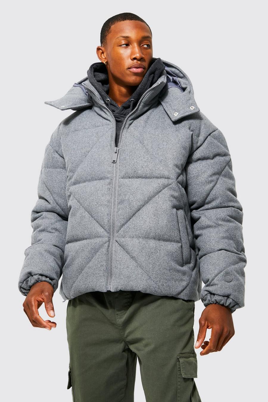 Grey marl Boxy Wool Look Panel Puffer image number 1