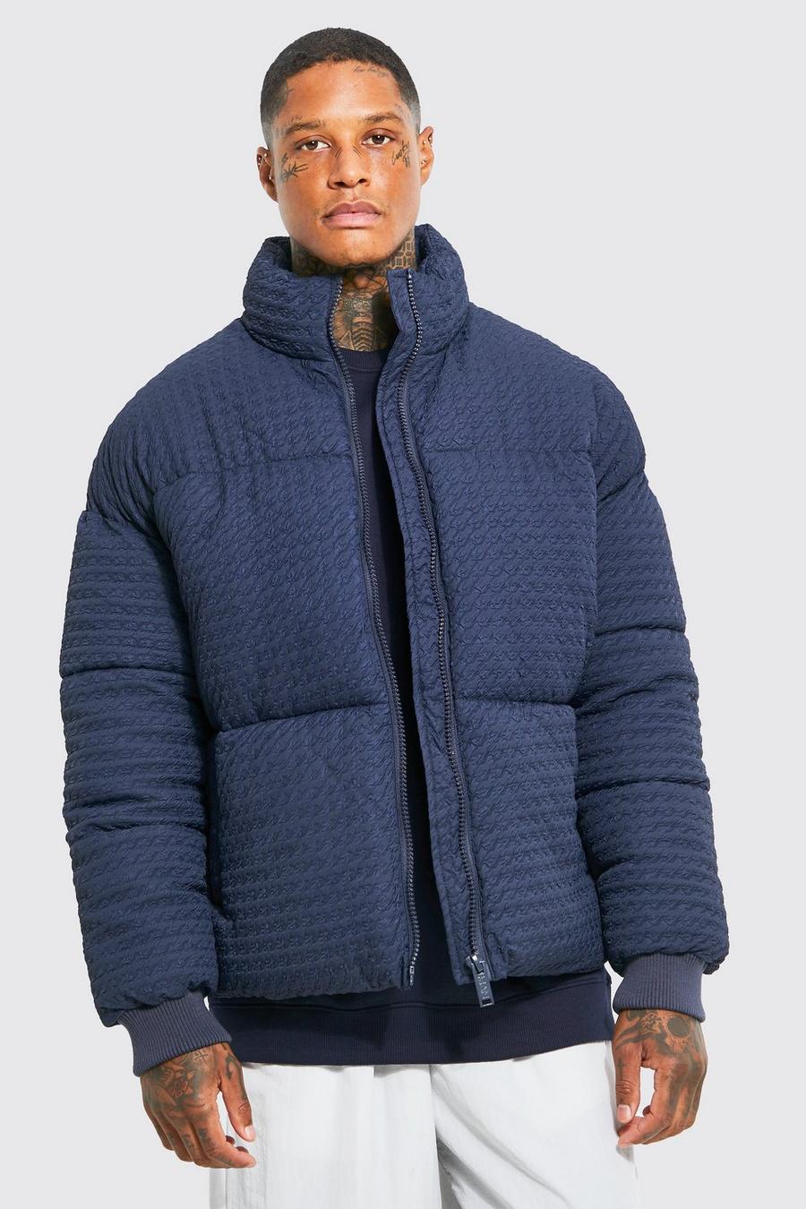 Navy Textured Funnel Neck Puffer image number 1