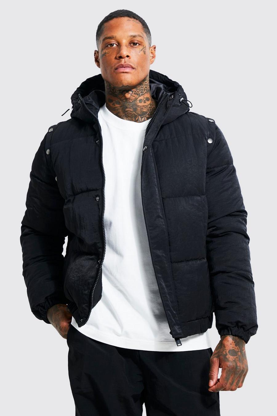 Black Heavy Padded Removable Sleeved Puffer image number 1