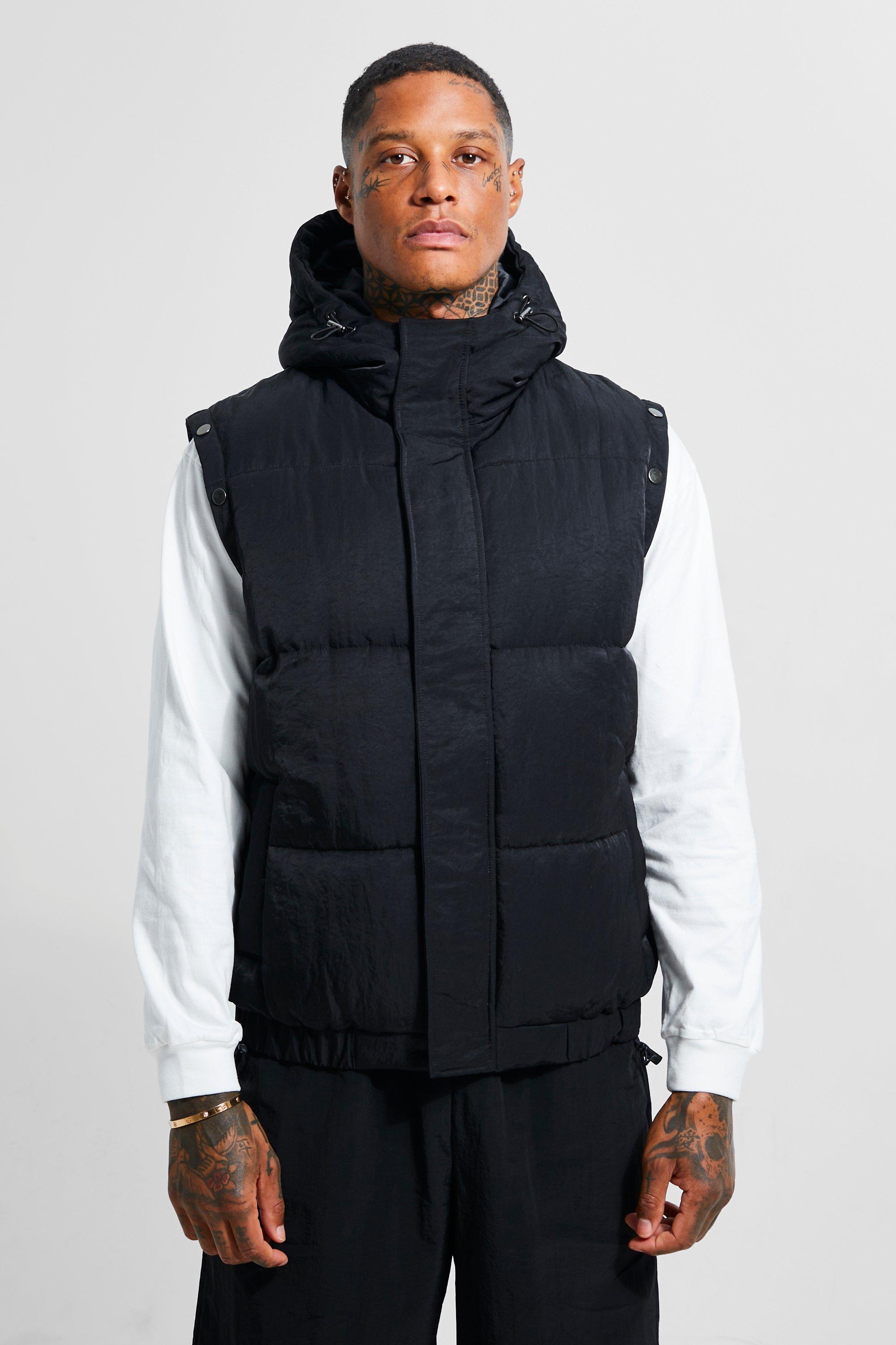 Mens puffer jacket with removable sleeves sale