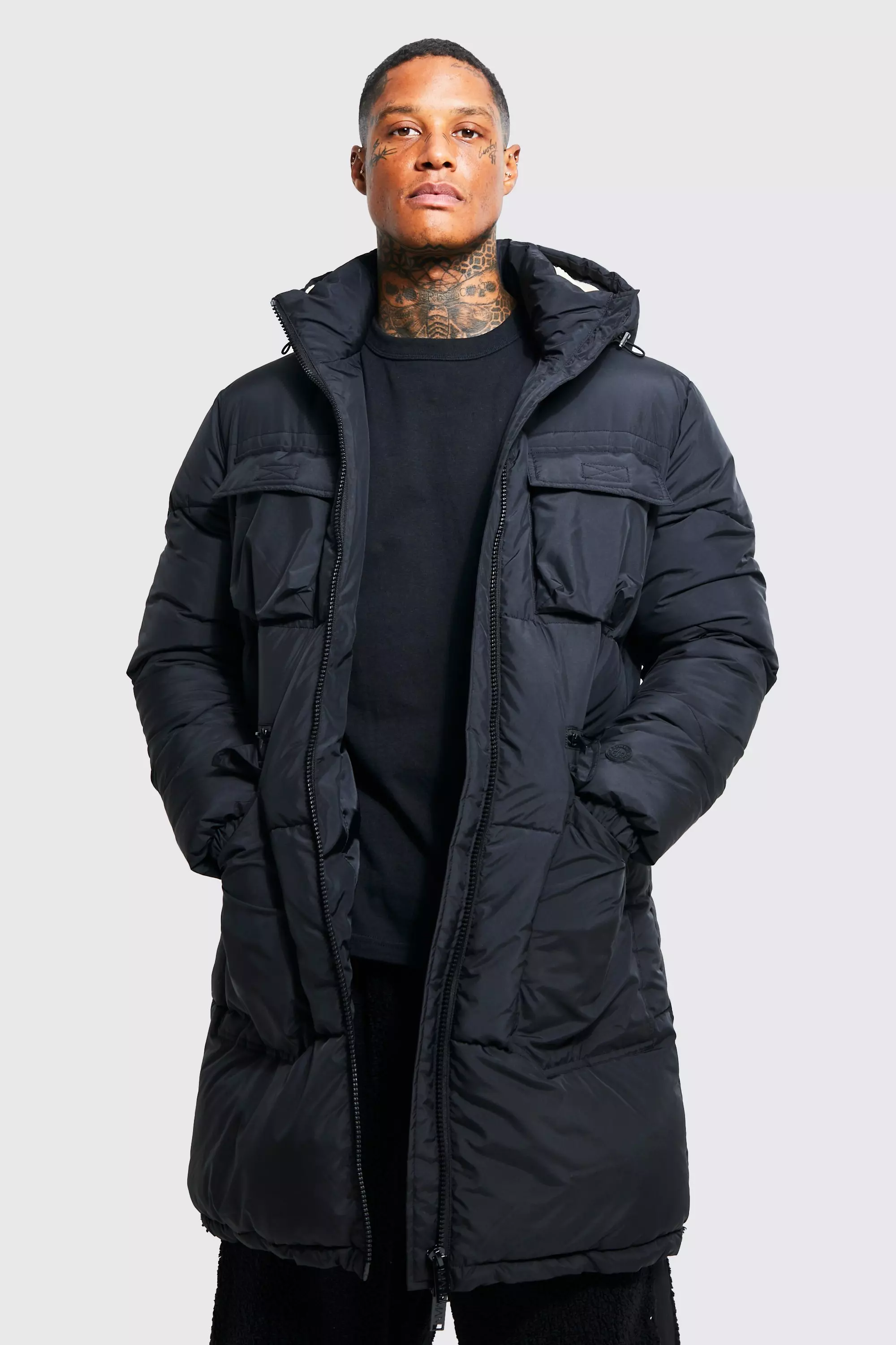 Mens longline deals parka coat