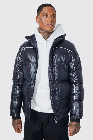 Highshine Puffer With Reflective Piping black