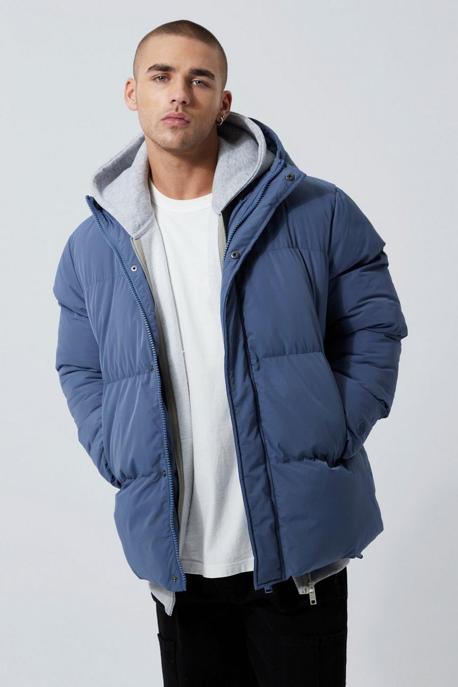 Blue Concelled Placket Hooded Puffer