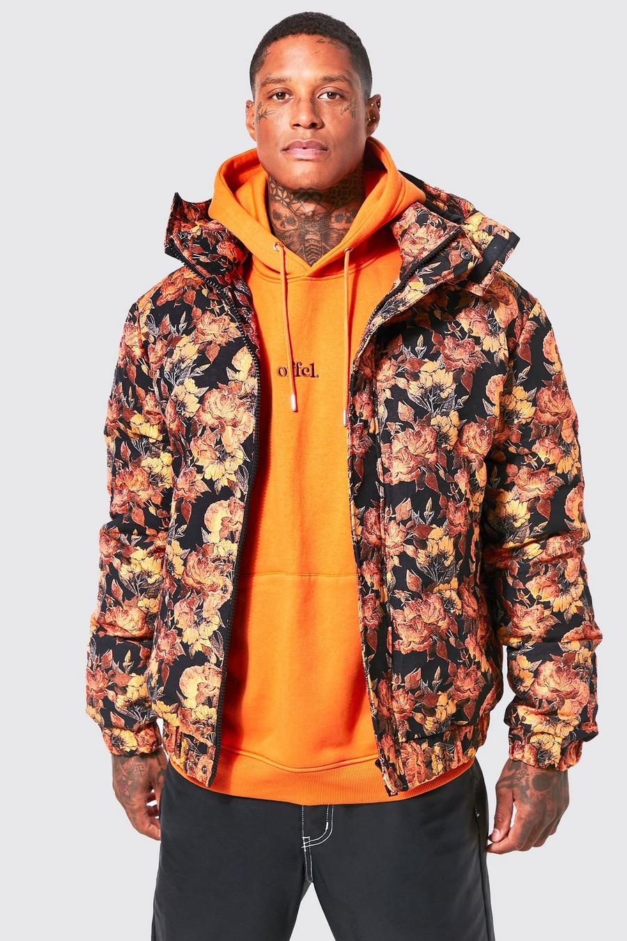 Rust orange Tapestry Hooded Puffer image number 1