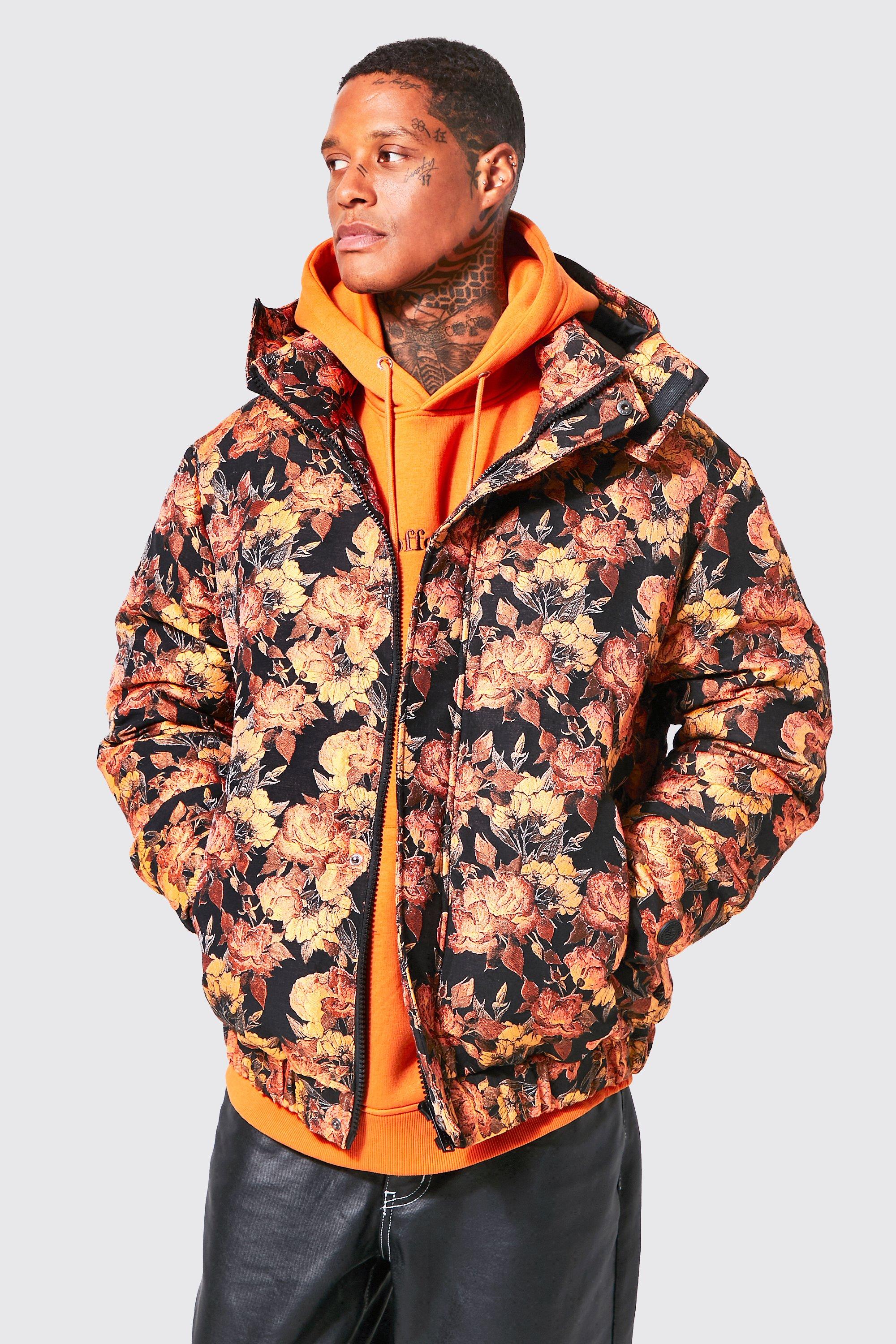 boohoo Men's Tapestry Hooded Puffer