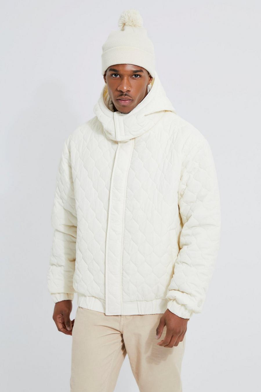 Ecru Diamond Quilted Hooded Puffer image number 1