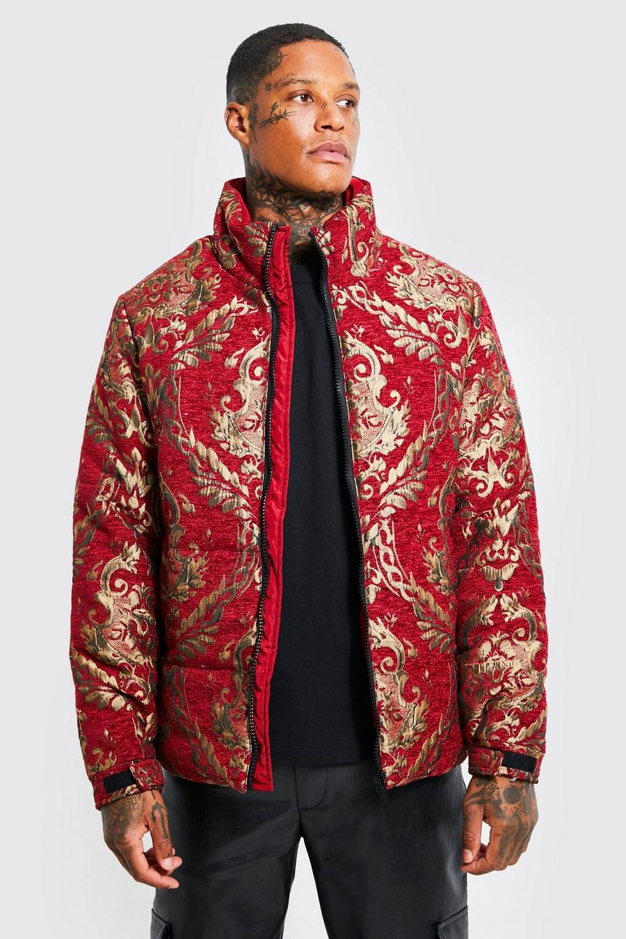 Chaqueta acolchada con estampado de tapiz barroco, Red rojo image number 1