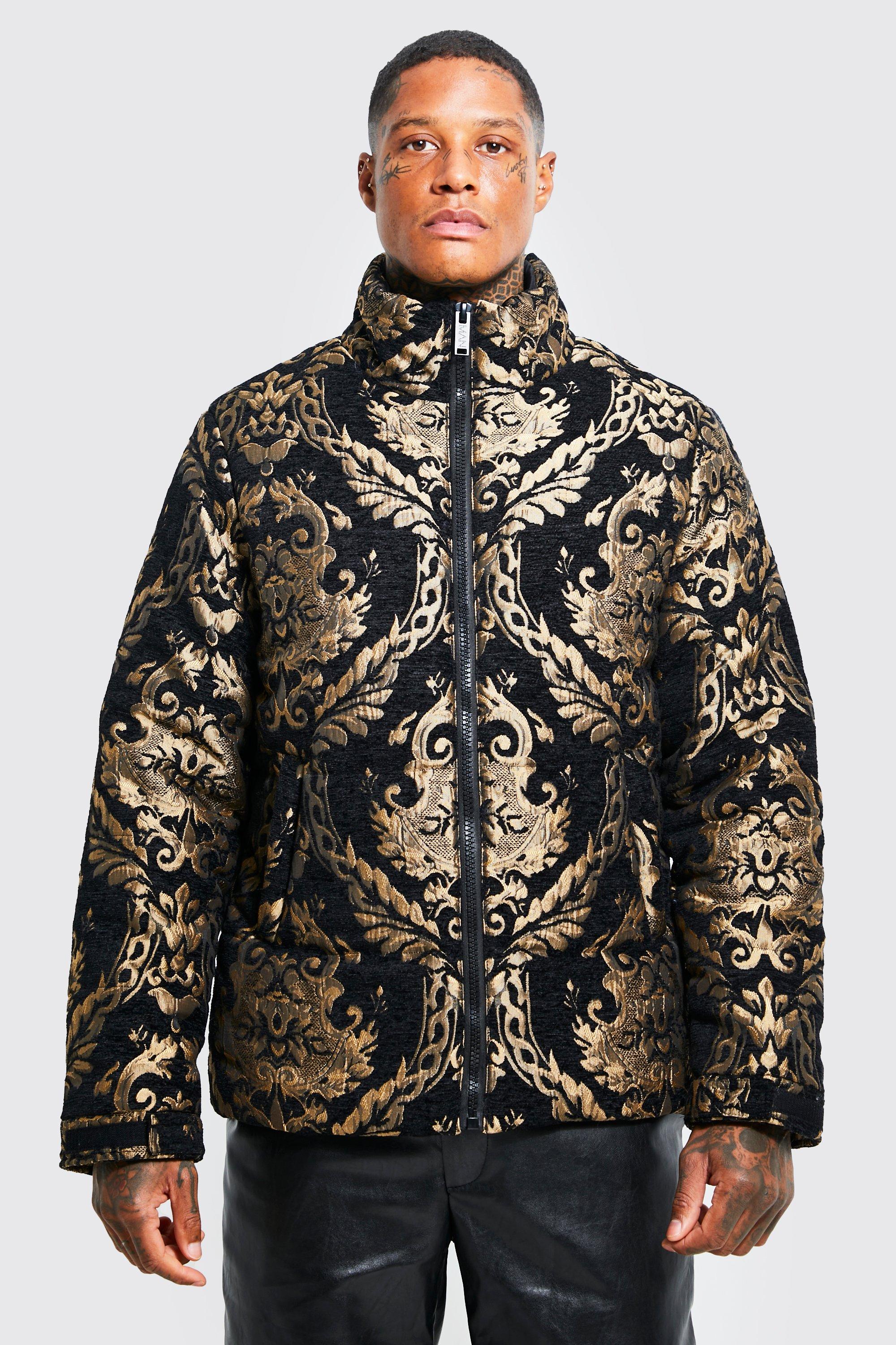 boohoo Men's Tapestry Hooded Puffer