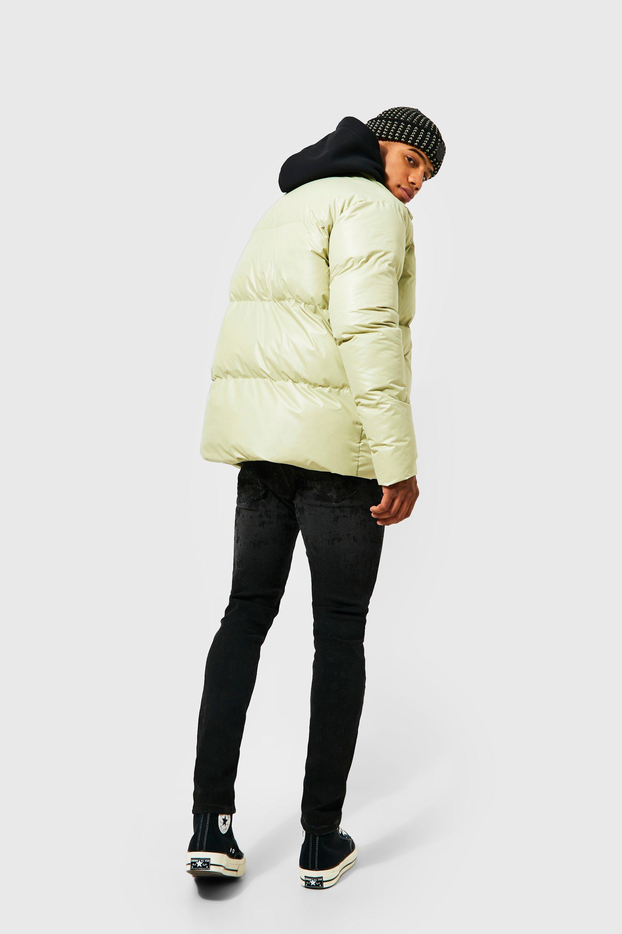 Men's Oversized Funnel Neck Mid Puffer | Boohoo UK