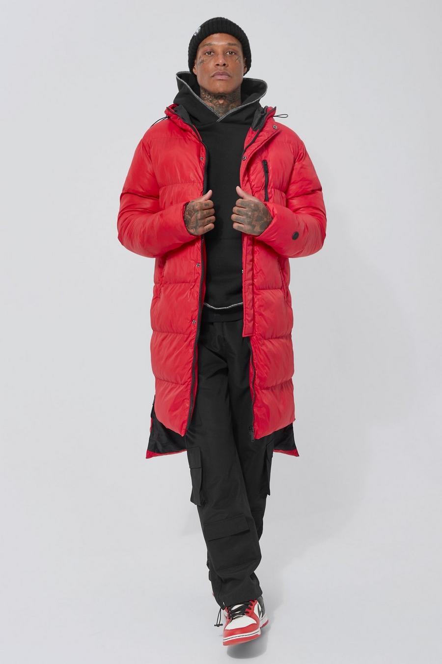 Red rosso Longline Puffer With Drop Back Hem image number 1