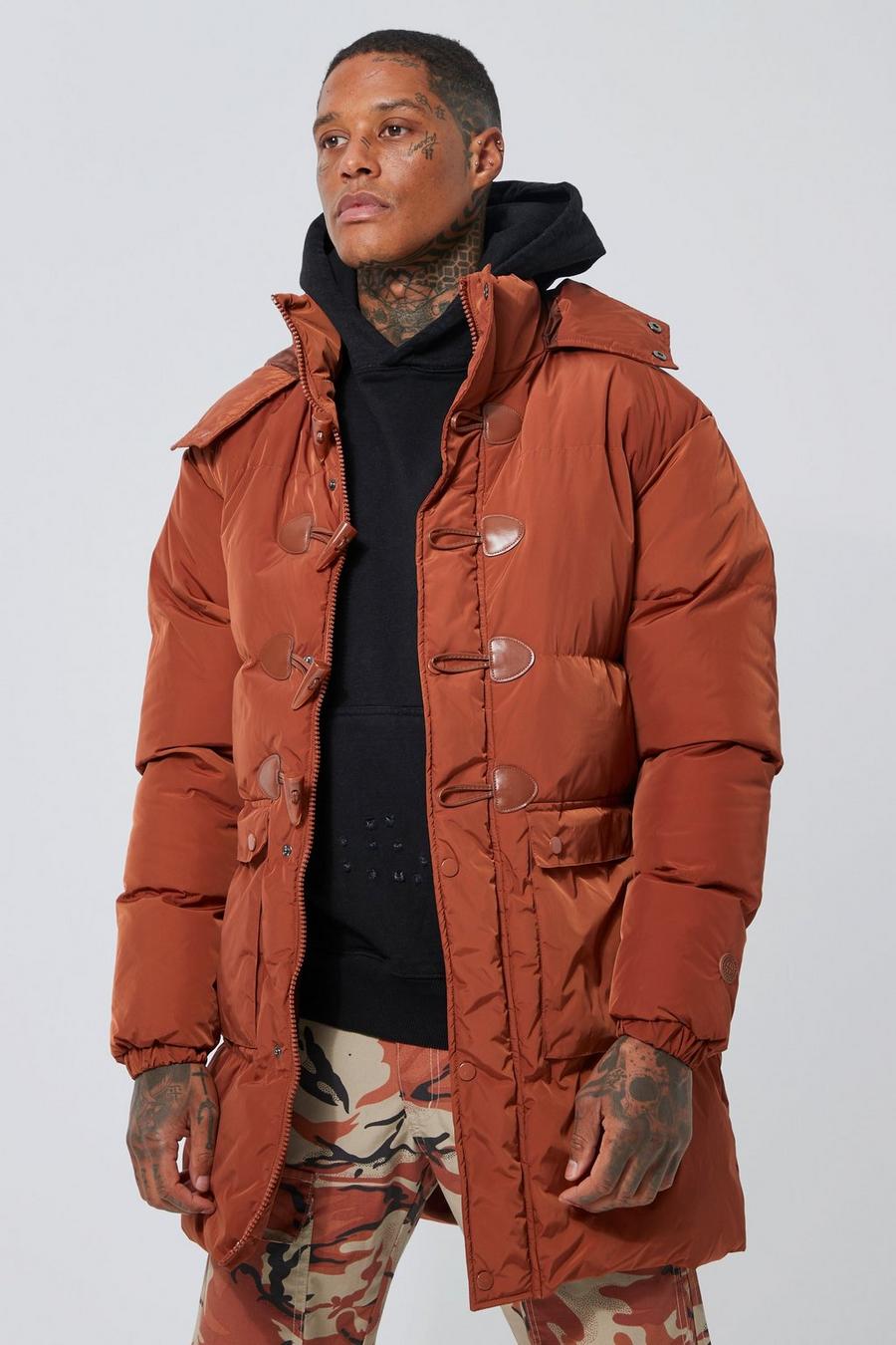 Rust Hooded Duffle Puffer Jacket image number 1