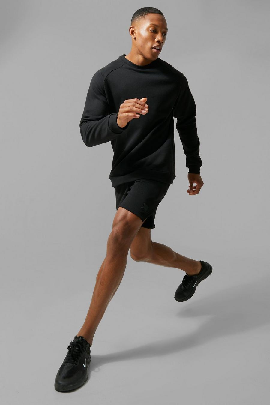 Black svart MAN Active Sweatshirt och shorts i återvunnet tyg
