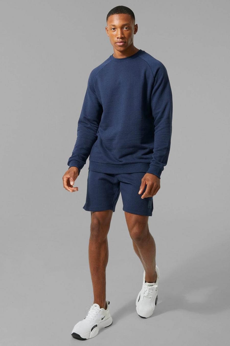 Navy Man Active Sweatshirt Short Set