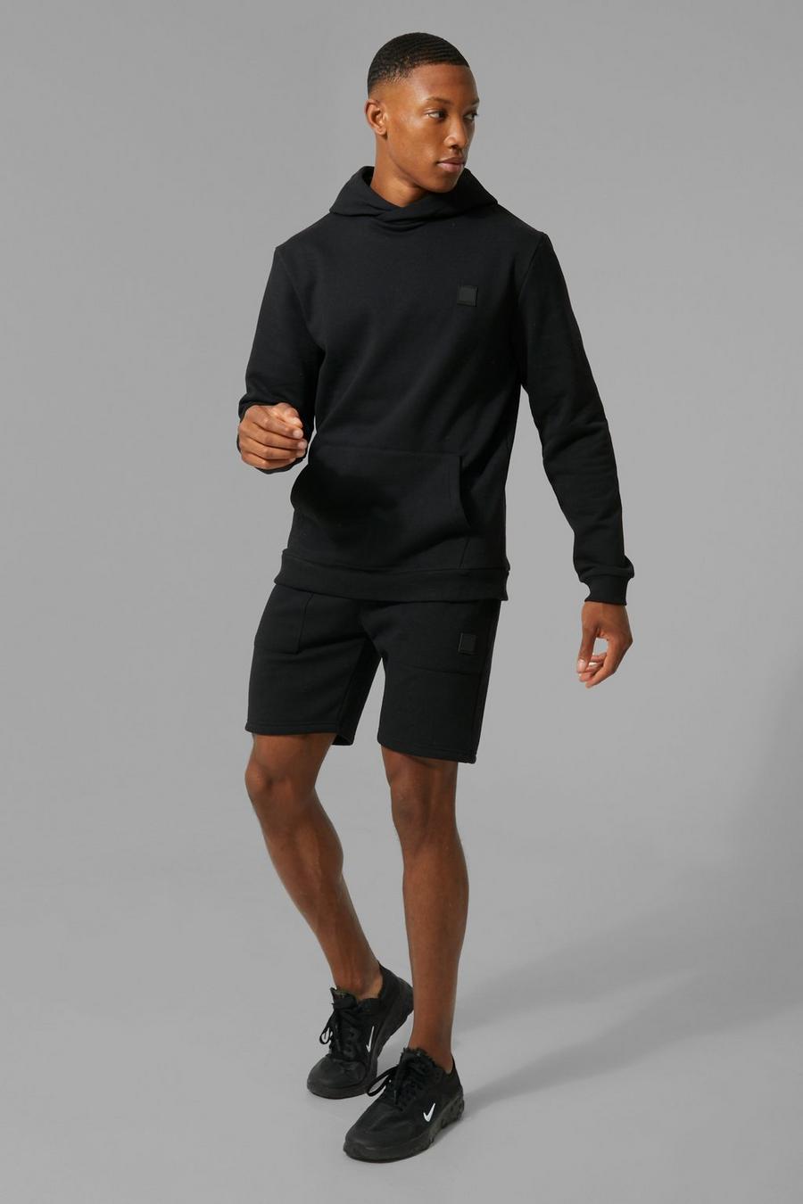 Conjunto reciclado MAN Active de pantalón corto y sudadera con capucha, Black nero