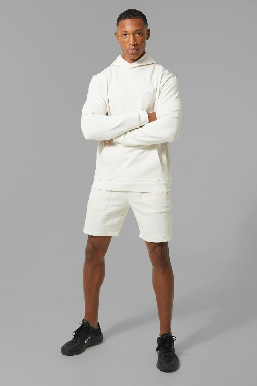 Ecru white Gerecyclede Man Active Hoodie En Shorts Set