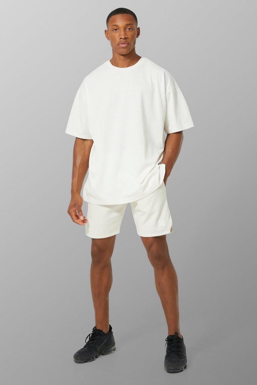Ecru blanc Recycled Man Active Oversized T Shirt Short Set