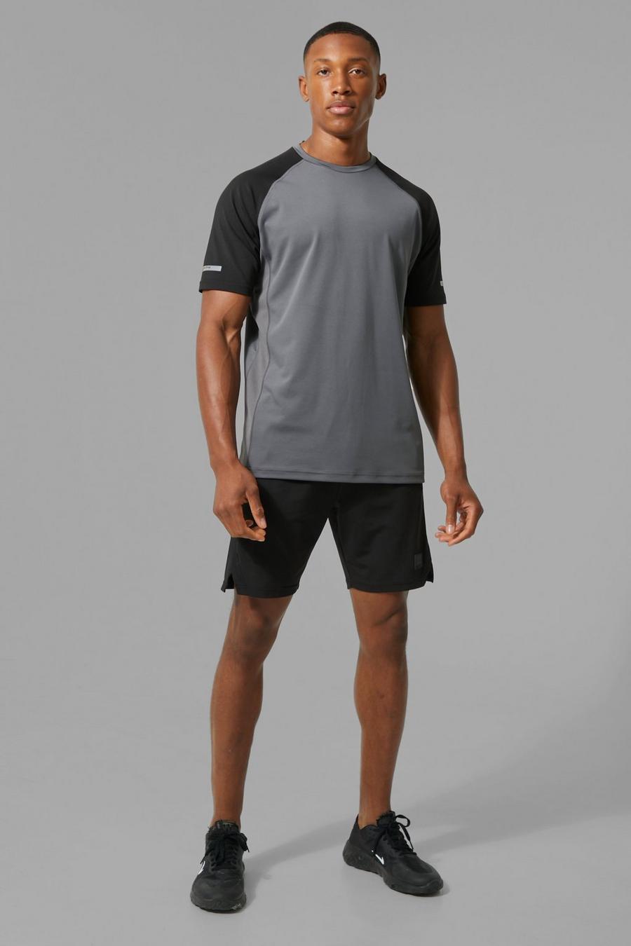 Black Man Active Contrasterend T-Shirt En Shorts Set image number 1