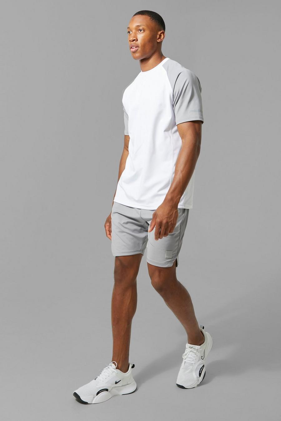 Man Active Kontrast T-Shirt & Shorts, Grey