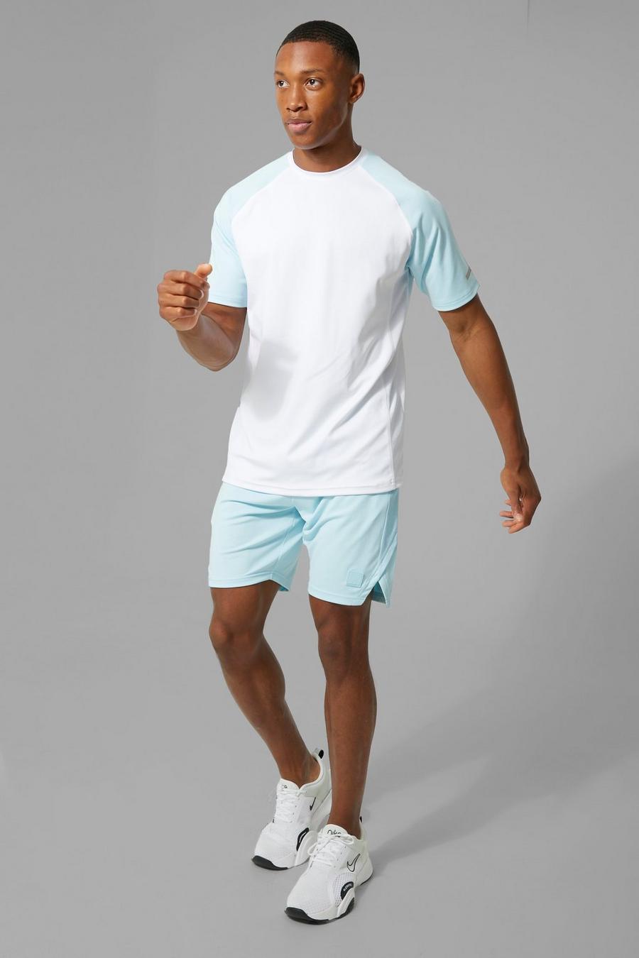 Light blue Man Active Contrast T Shirt & Short Set